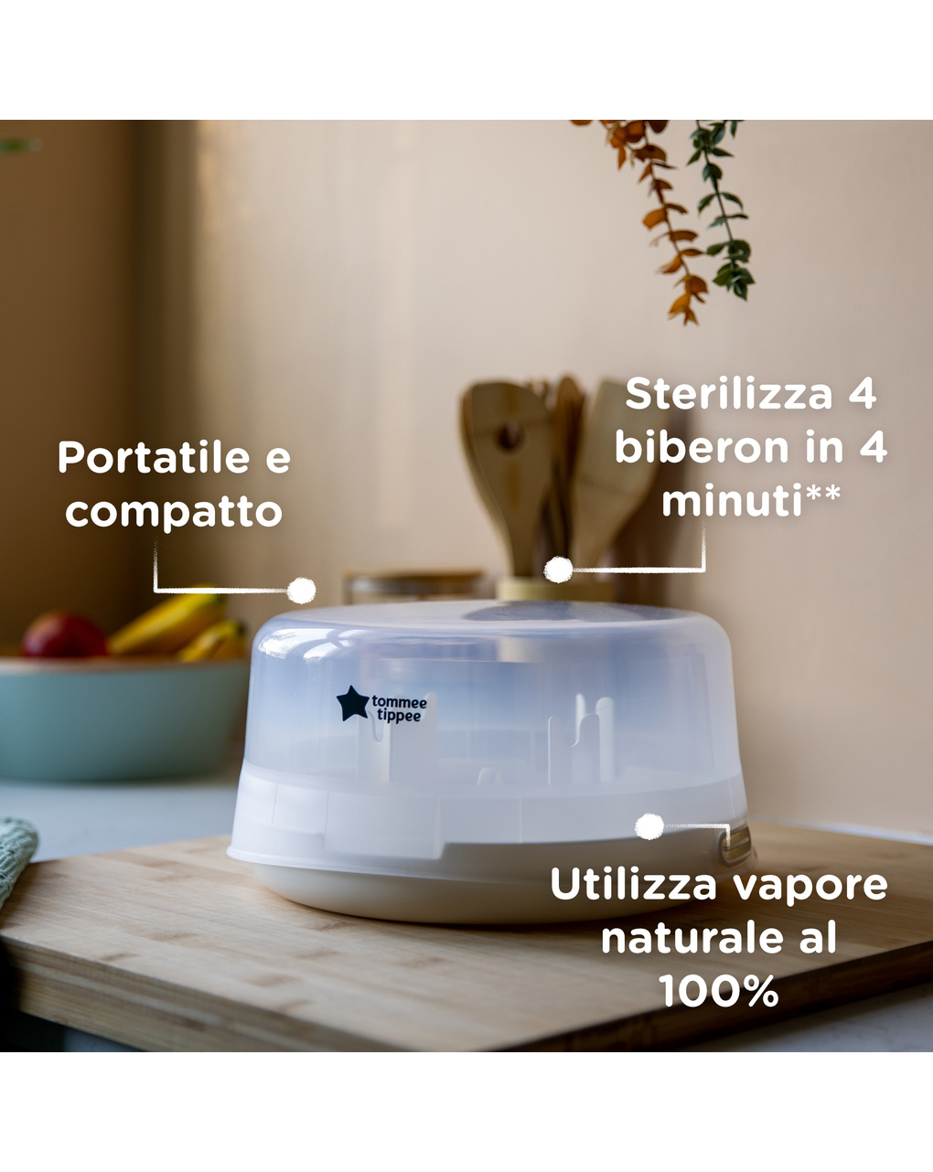 Sterilizzatore a vapore per microonde per biberon e accessori - tommee tippee