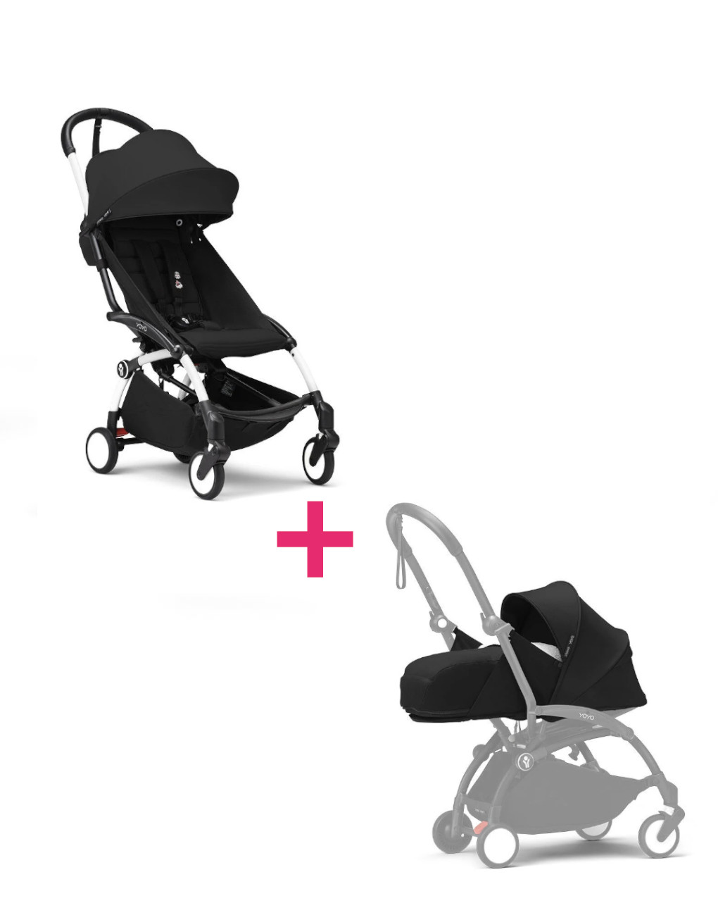 Passeggino duo con telaio yoyo³ white con seduta e navicella morbida black 6+ - stokke® yoyo®