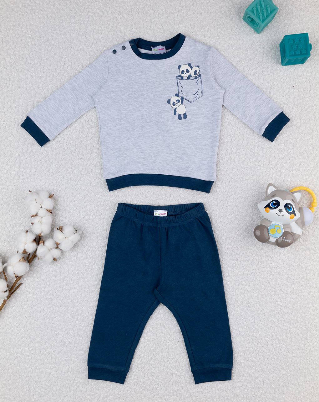 Pigiama due pezzi bimbo grigio/blu "panda"