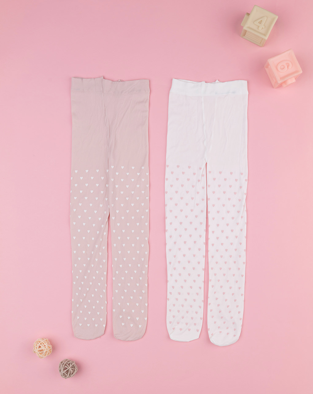 Pack 2 collant bambina rosa/bianco cuori