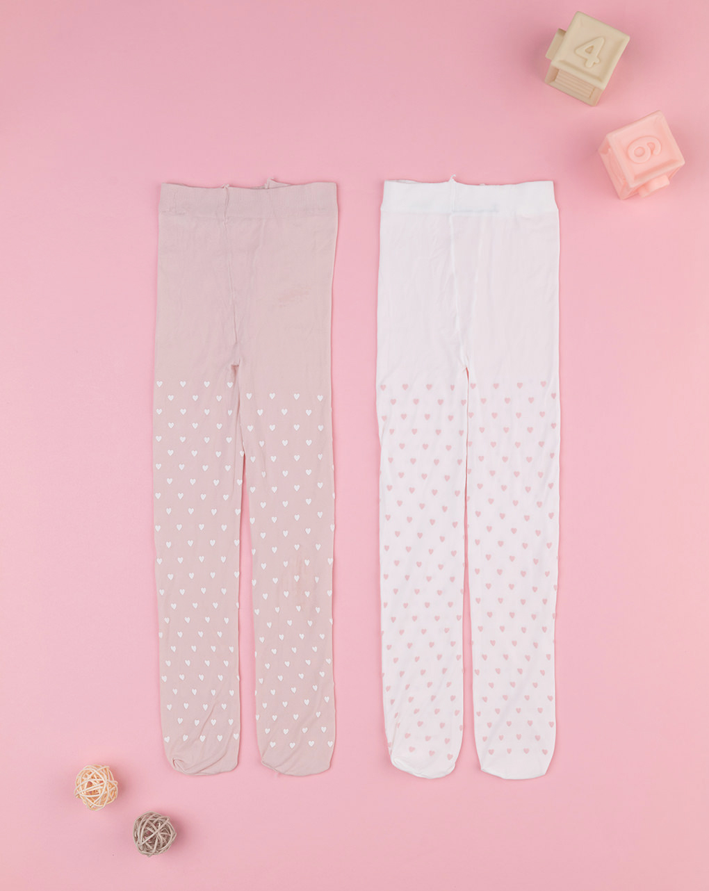 Pack 2 collant bambina rosa/bianco cuori