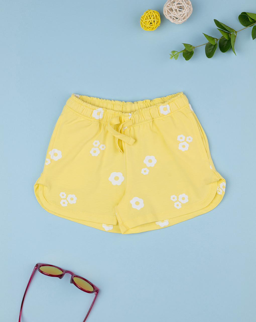 Shorts gialli bambina "fiori"