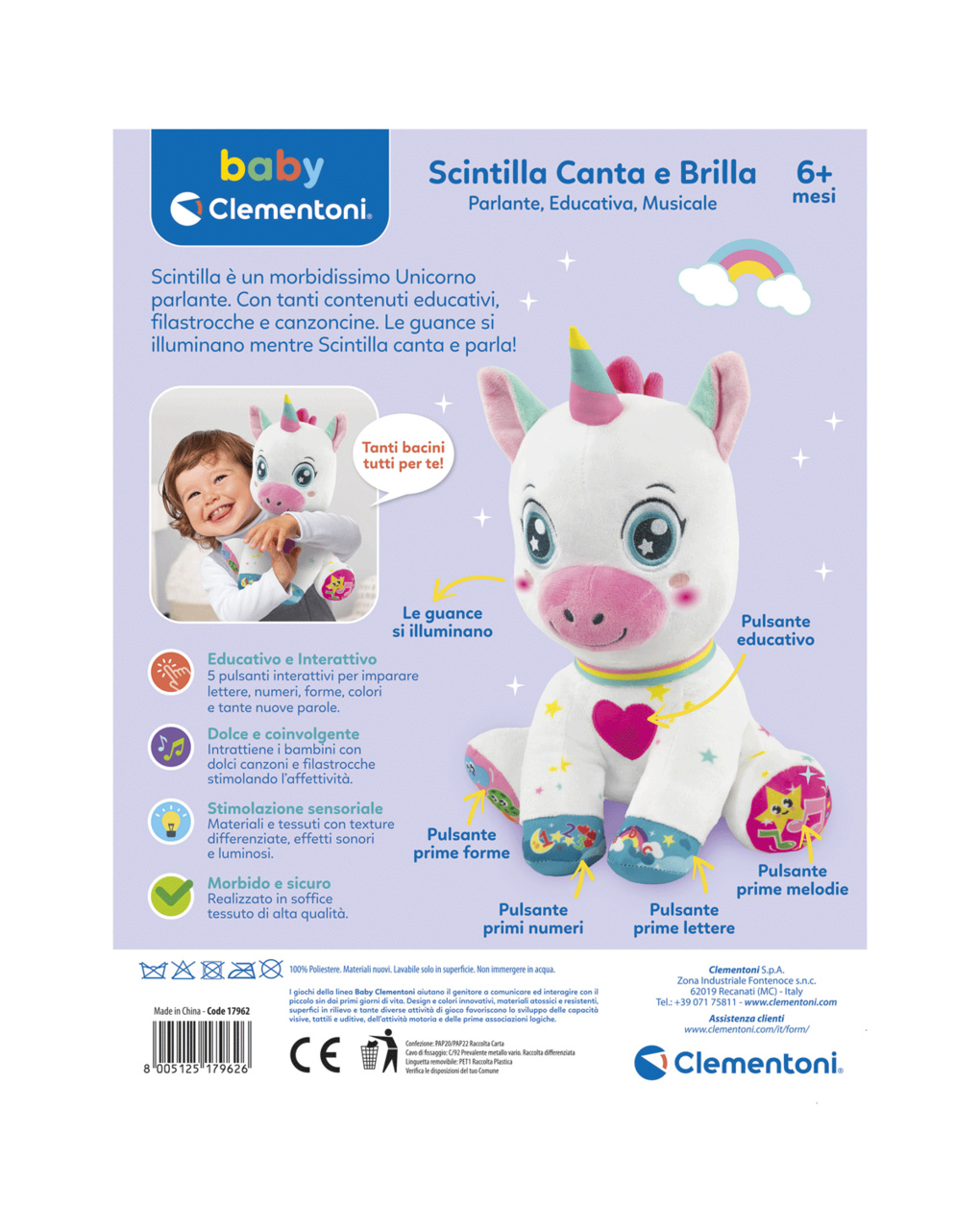 Scintilla unicorno canta e brilla - 12m+ - baby clementoni