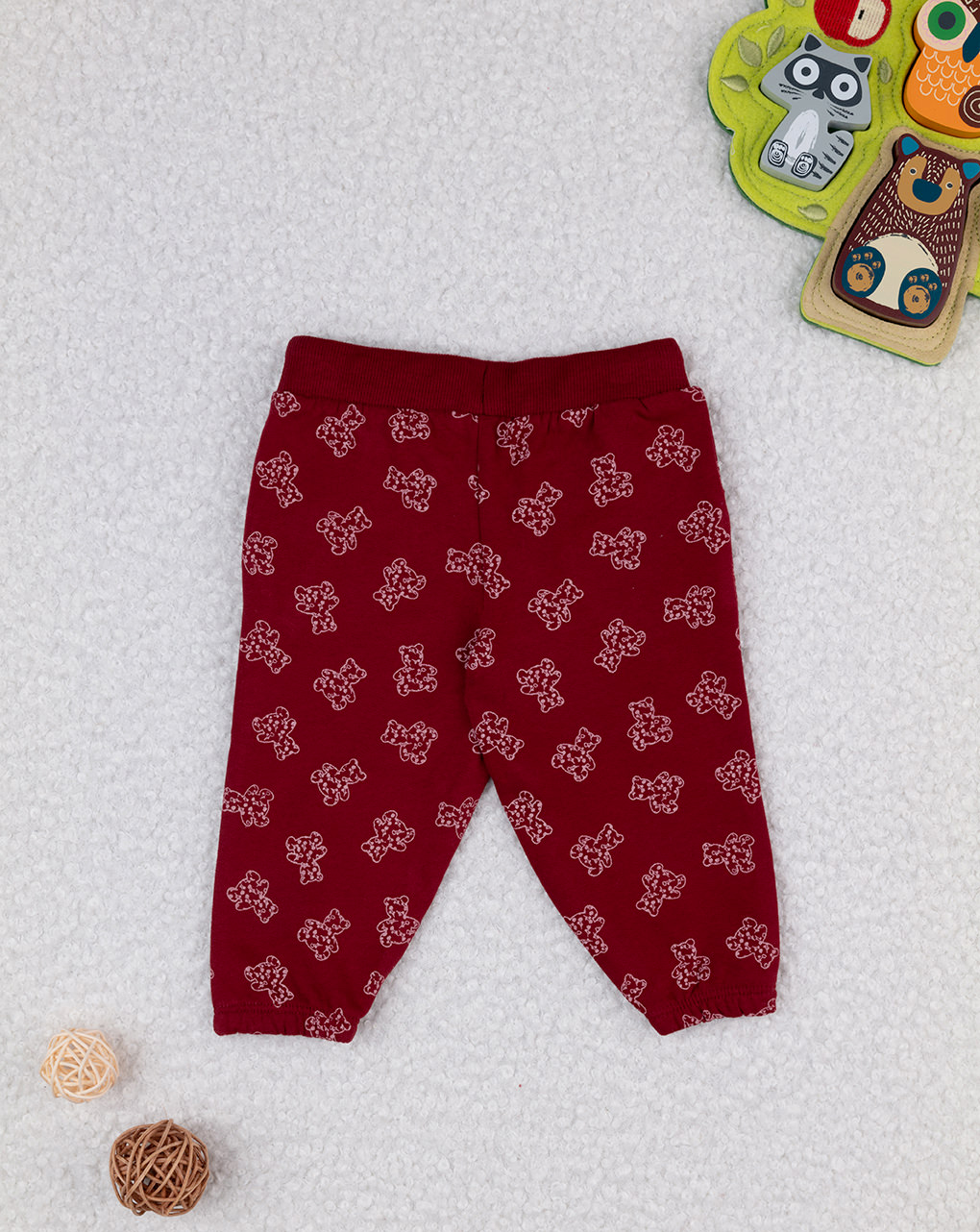 Pantalone bordeaux in felpa bimba