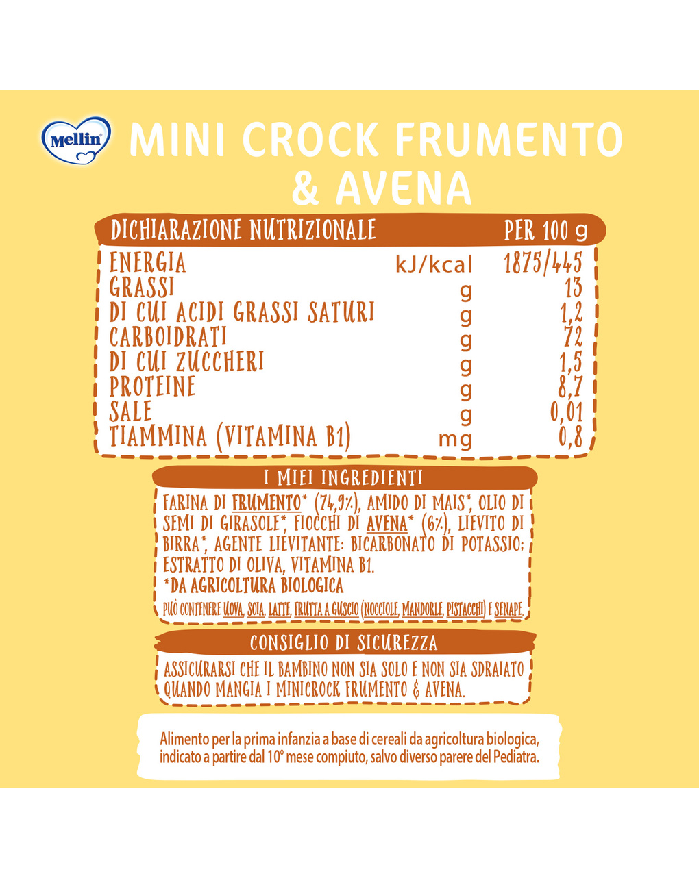 Minicrock frumento e avena per bambini dal 10° mese compiuto 30gr - mellin