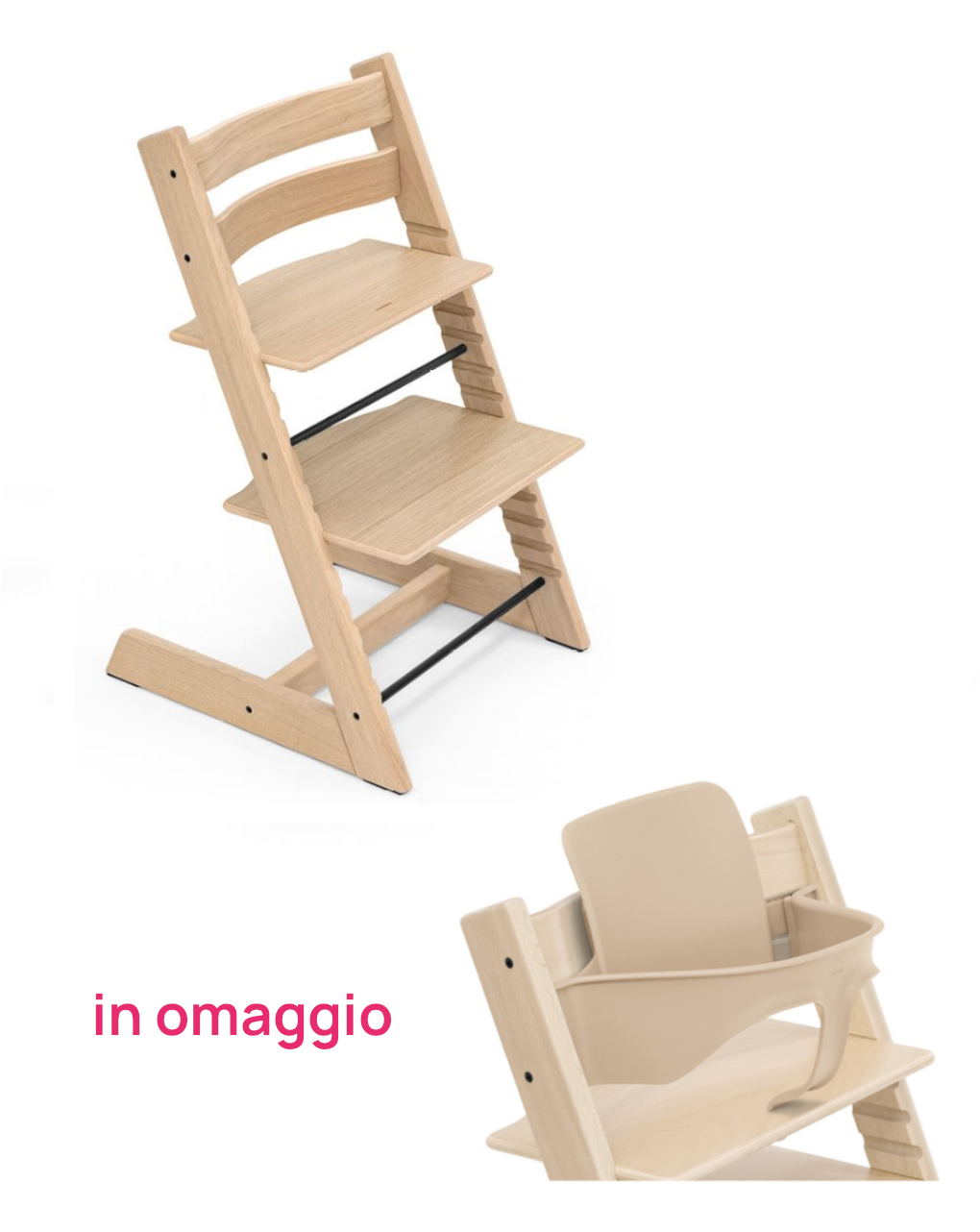 Stokke® tripp trapp rovere naturale + baby set naturale v2 in omaggio