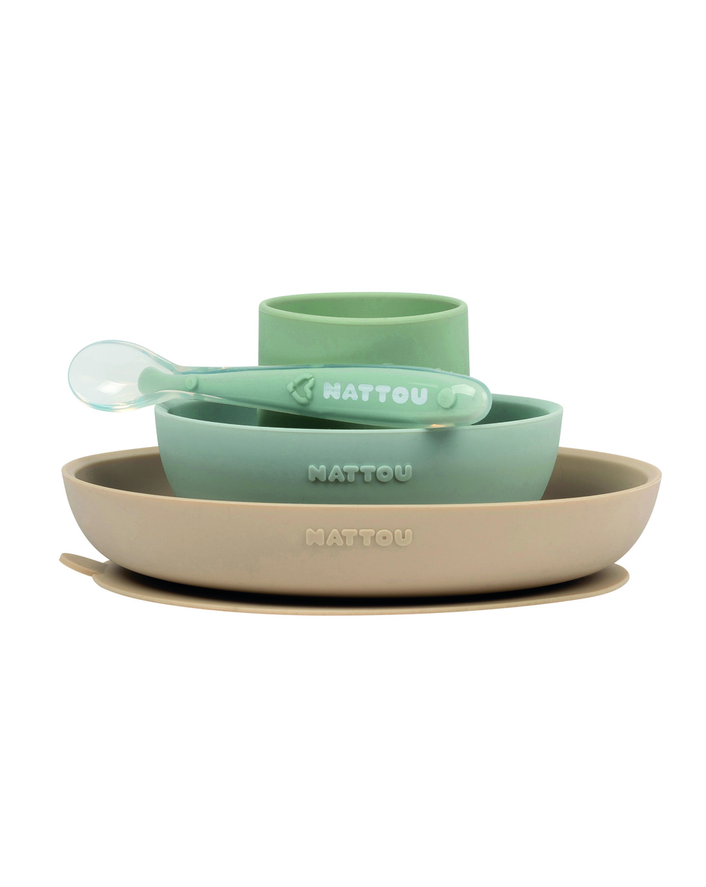 Set 4 pezzi verde-sabbia per la pappa in silicone - nattou