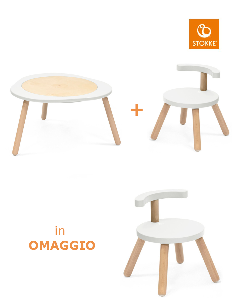 Tavolo da gioco mutable™ bundle essential white + chair v2 white in omaggio - stokke®