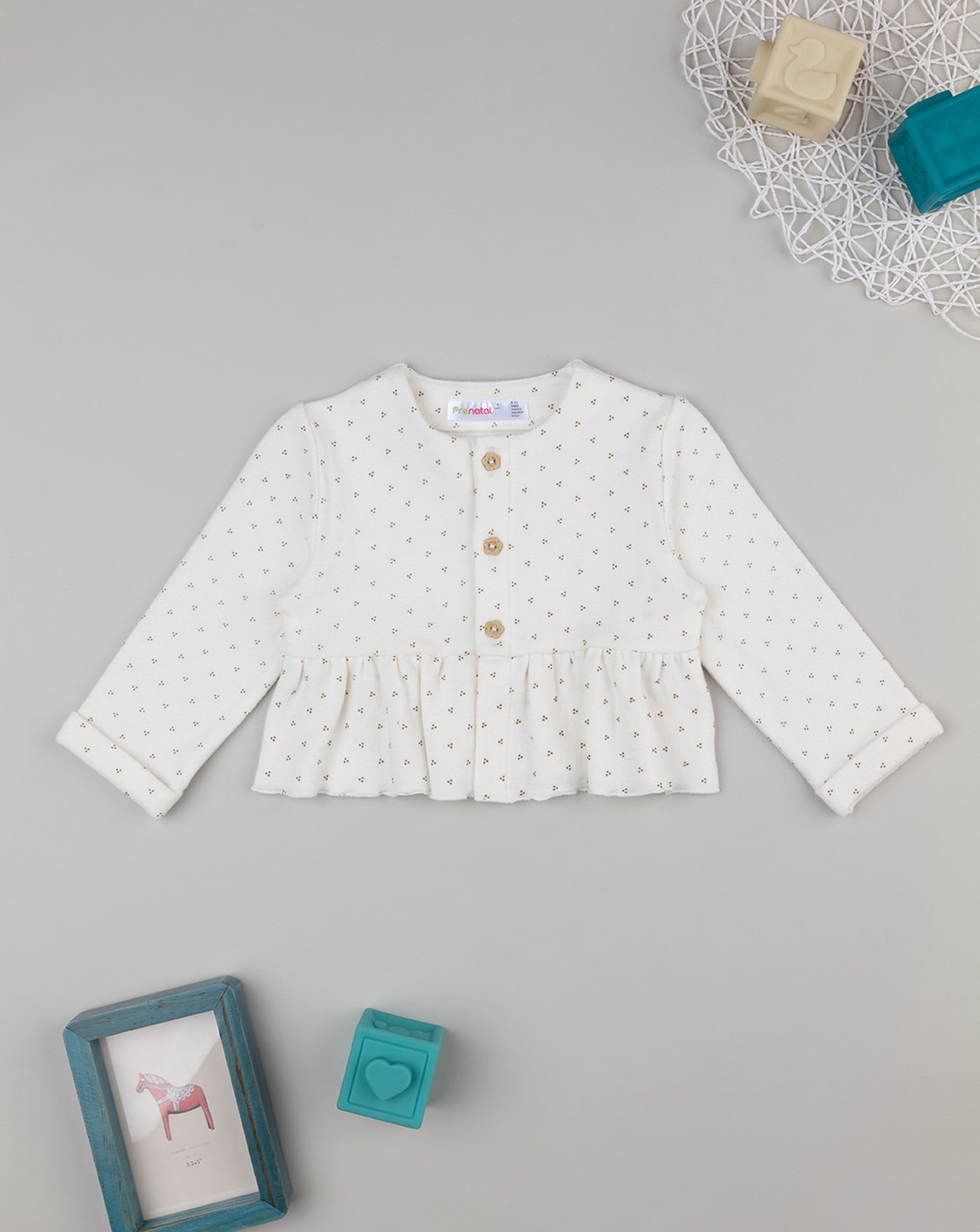 Cardigan bimba panna con allover