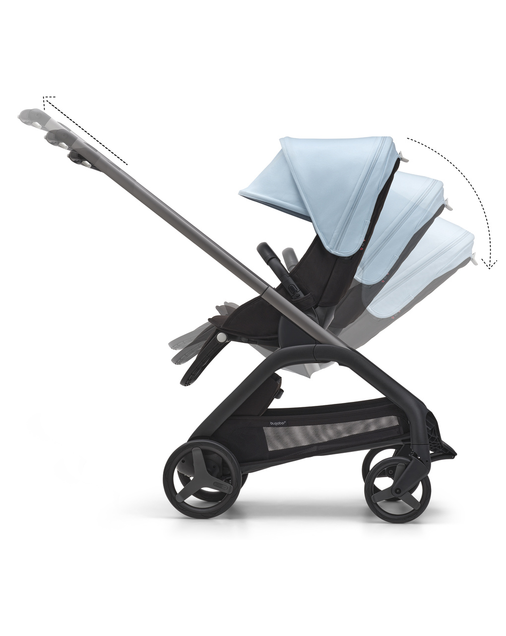 Passeggino dragonfly telaio graphite con seduta midnight black e cappottina skyline blue - bugaboo