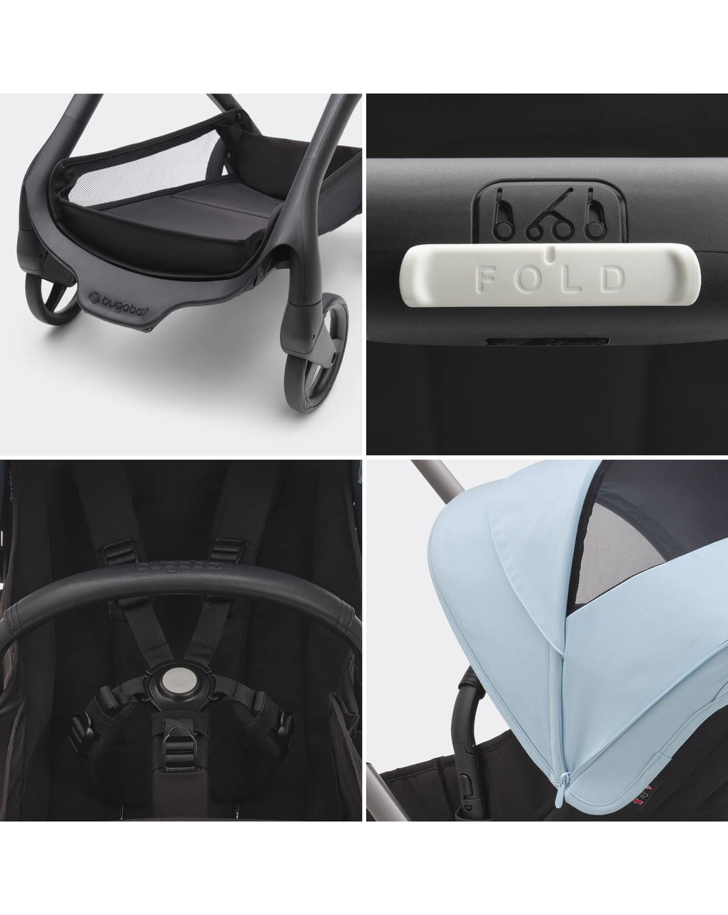 Passeggino dragonfly telaio graphite con seduta midnight black e cappottina skyline blue - bugaboo