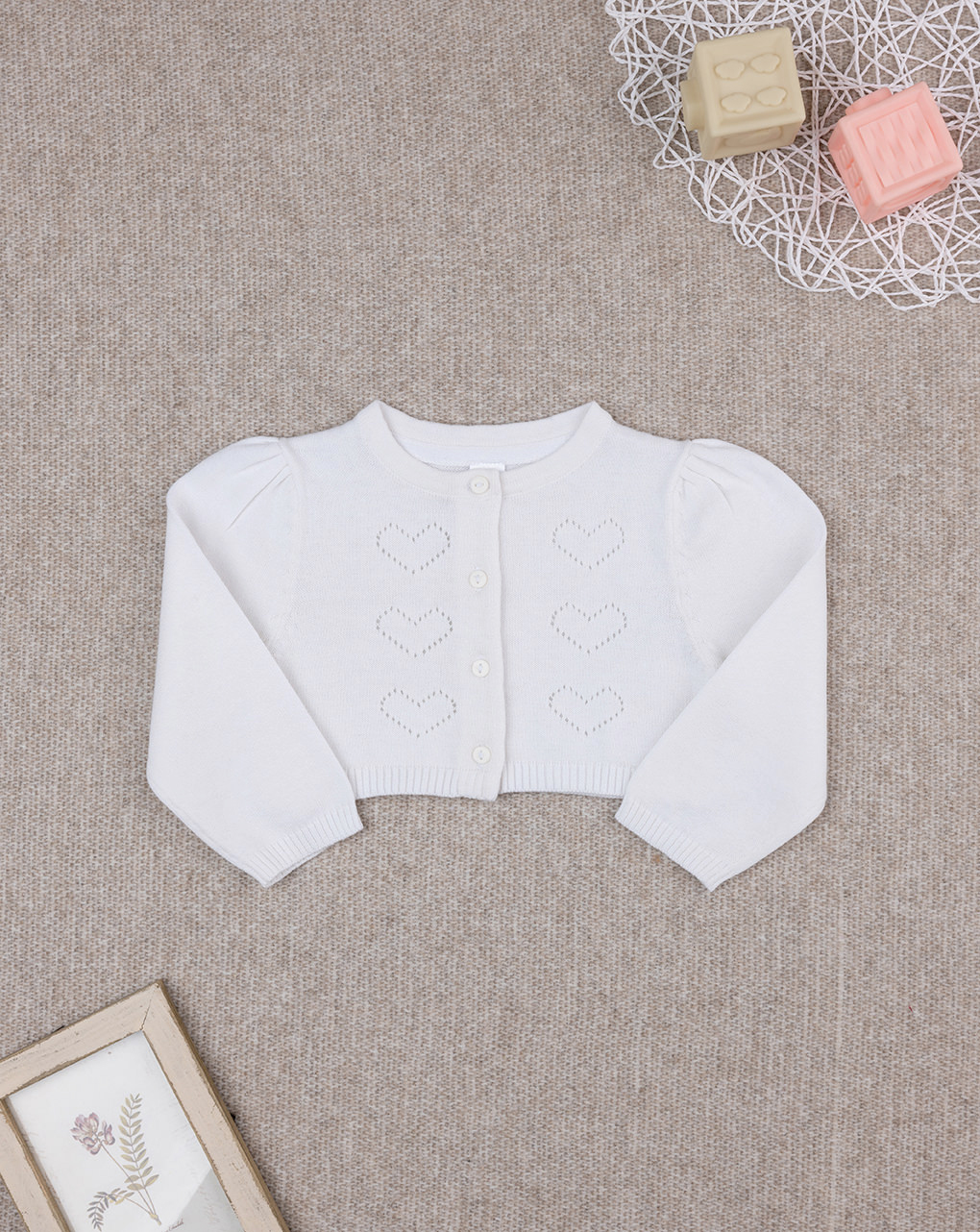 Cardigan bimba bianco cuori traforati