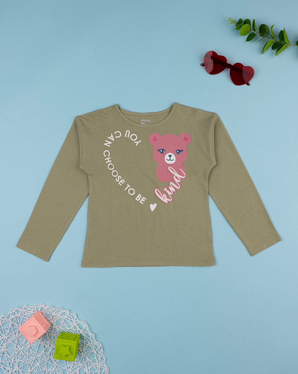 T-shirt bimba verde stampa orso