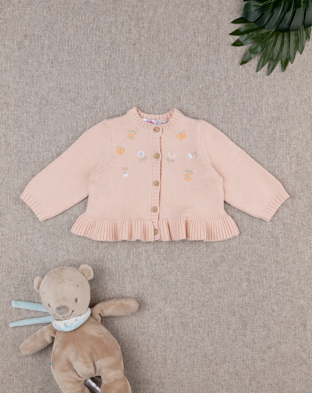 Cardigan bimba pesca con ricami