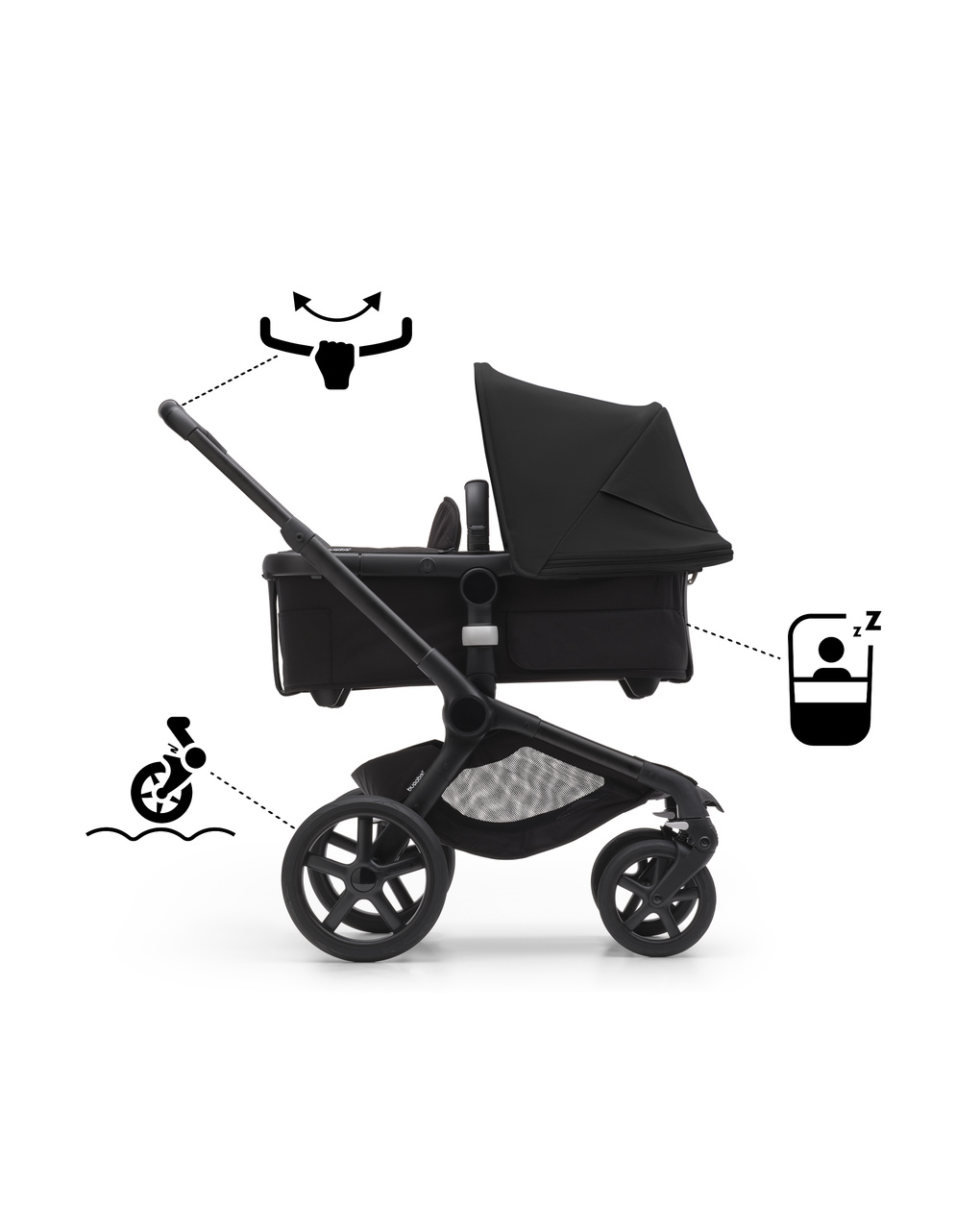 Passeggino fox 5 completo (navicella + seduta) black/midnight black - bugaboo