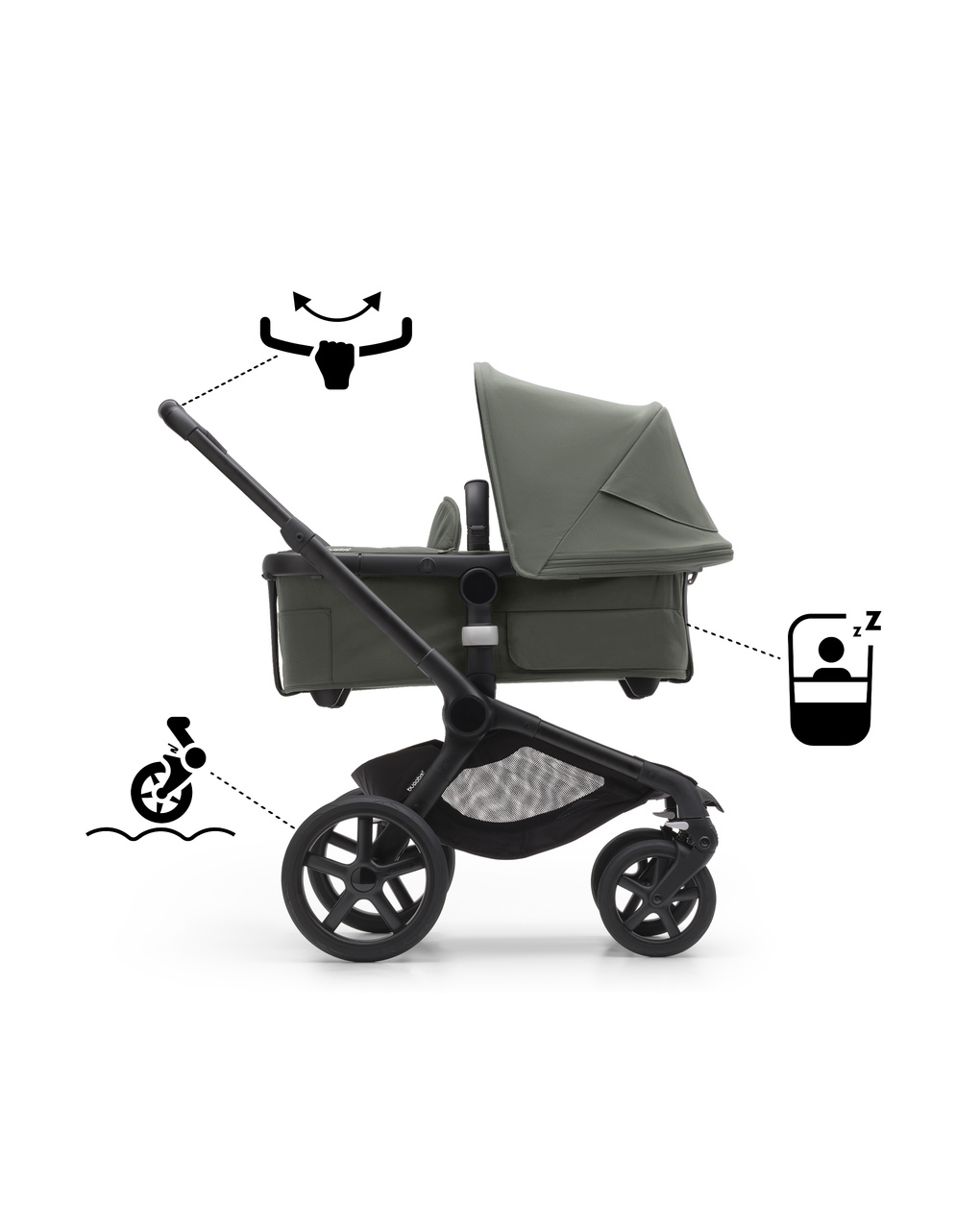 Passeggino fox 5 completo (navicella + seduta) black/forest green - bugaboo