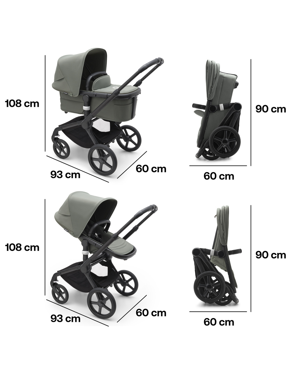 Passeggino fox 5 completo (navicella + seduta) black/forest green - bugaboo