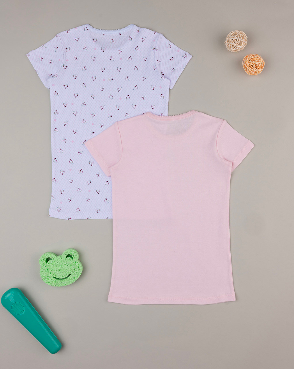 Pack 2 t-shirt bimba fiori bianco/rosa