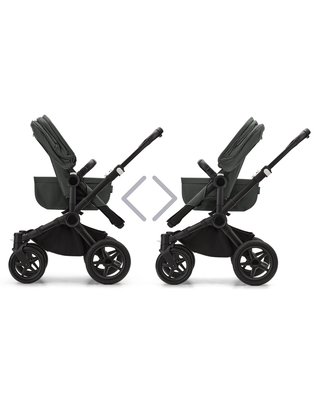 Bugaboo donkey 5 mono navicella e passeggino telaio nero, tessuti e cappottina forest green