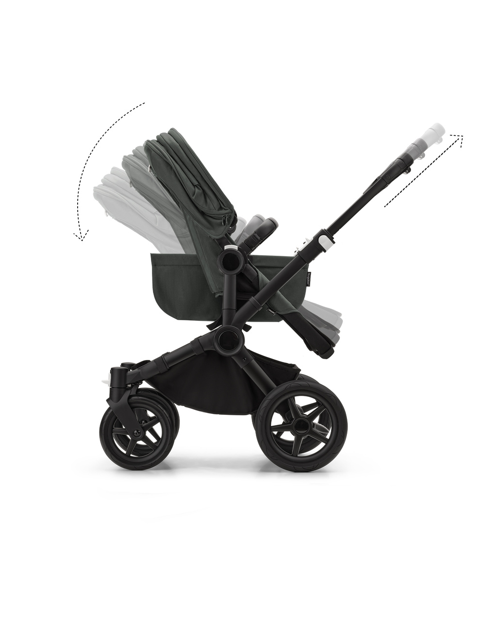 Bugaboo donkey 5 mono navicella e passeggino telaio nero, tessuti e cappottina forest green