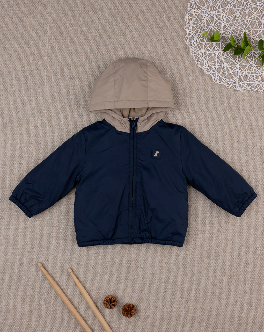 Kway blu bimbo con fodera in pile