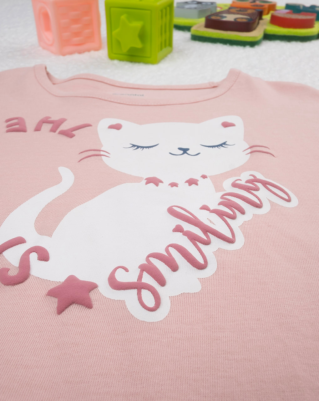 T-shirt bimba rosa stampa gatto