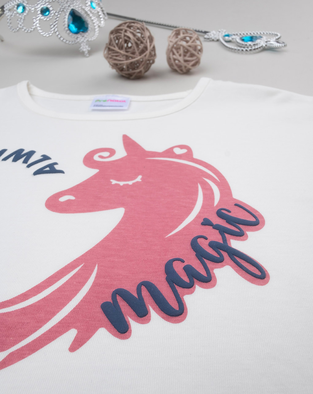 T-shirt bimba bianca stampa unicorno