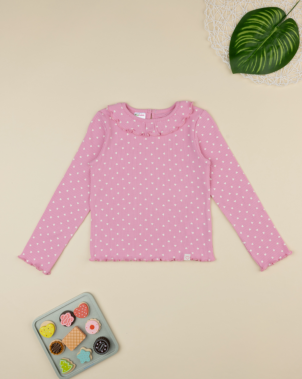 T-shirt bimba rosa cuori allover