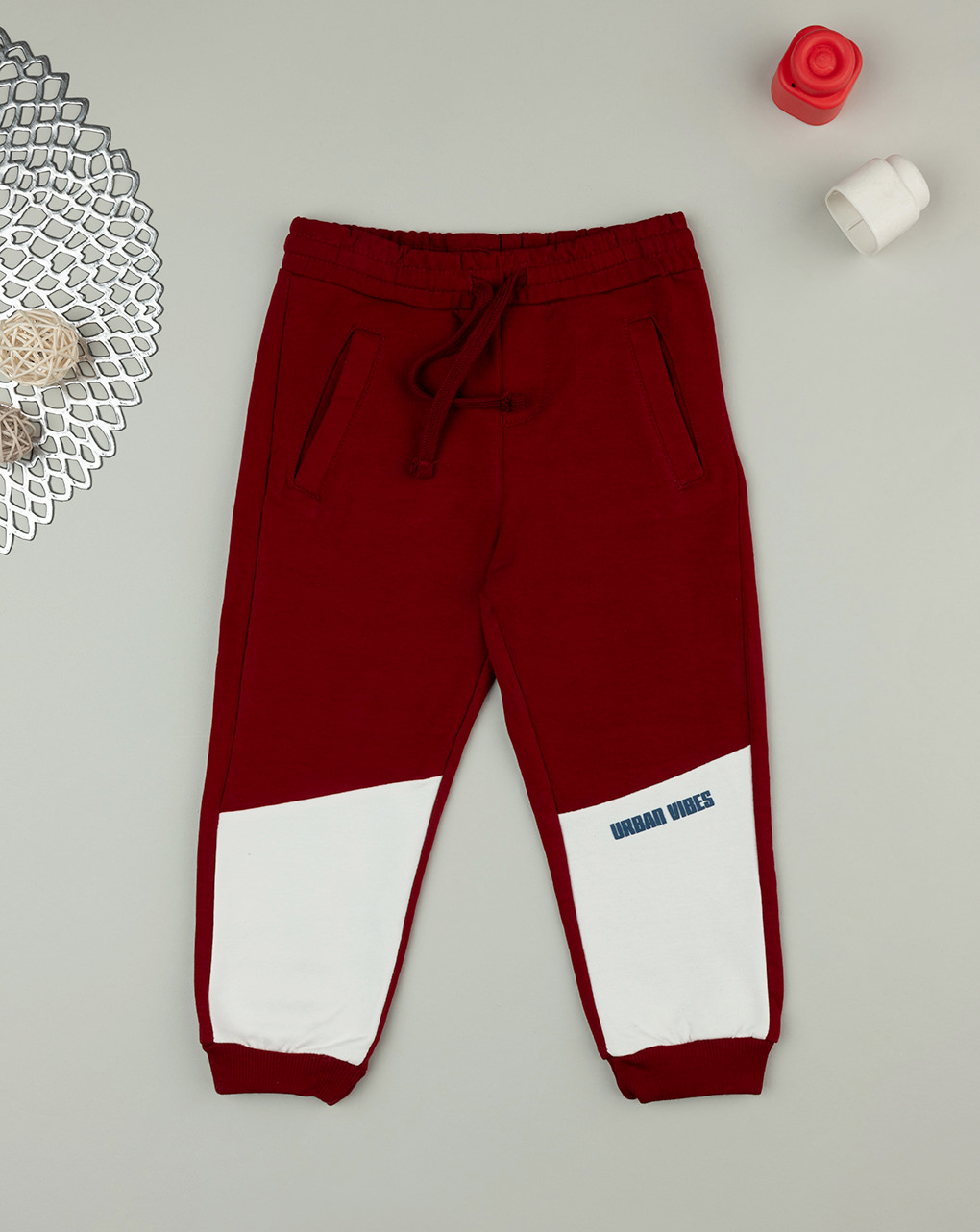 Pantaloni color block bordeaux bambino