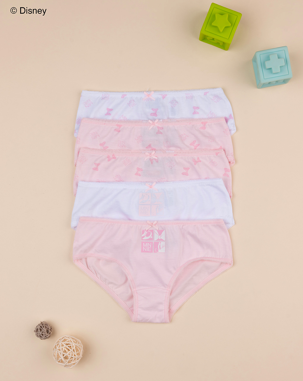 Pack 5 slip bimba minnie disney rosa/bianco