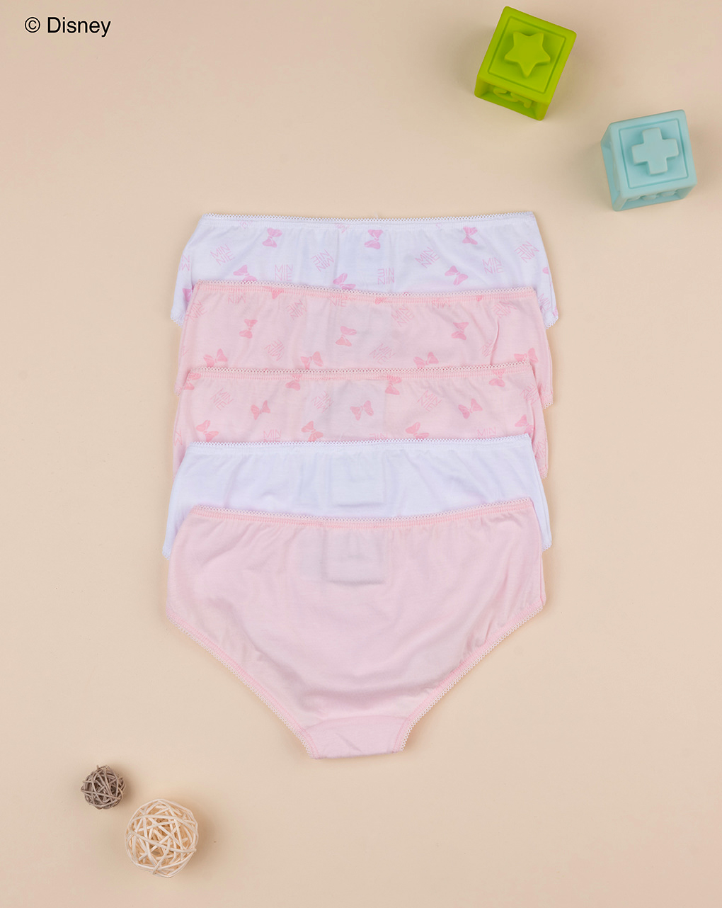 Pack 5 slip bimba minnie disney rosa/bianco