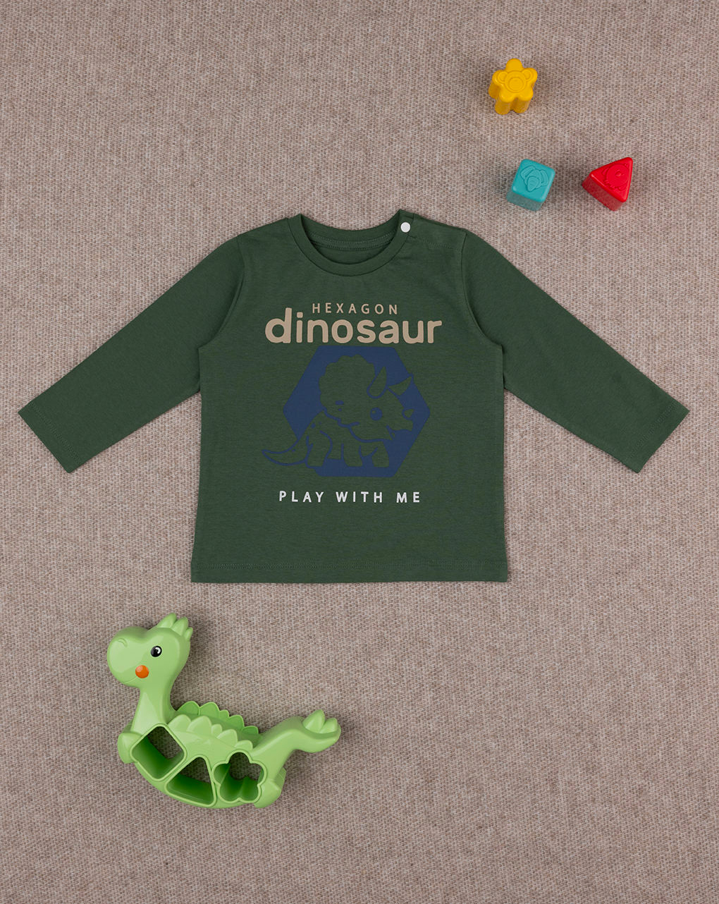 T-shirt bimbo verde dinosaur