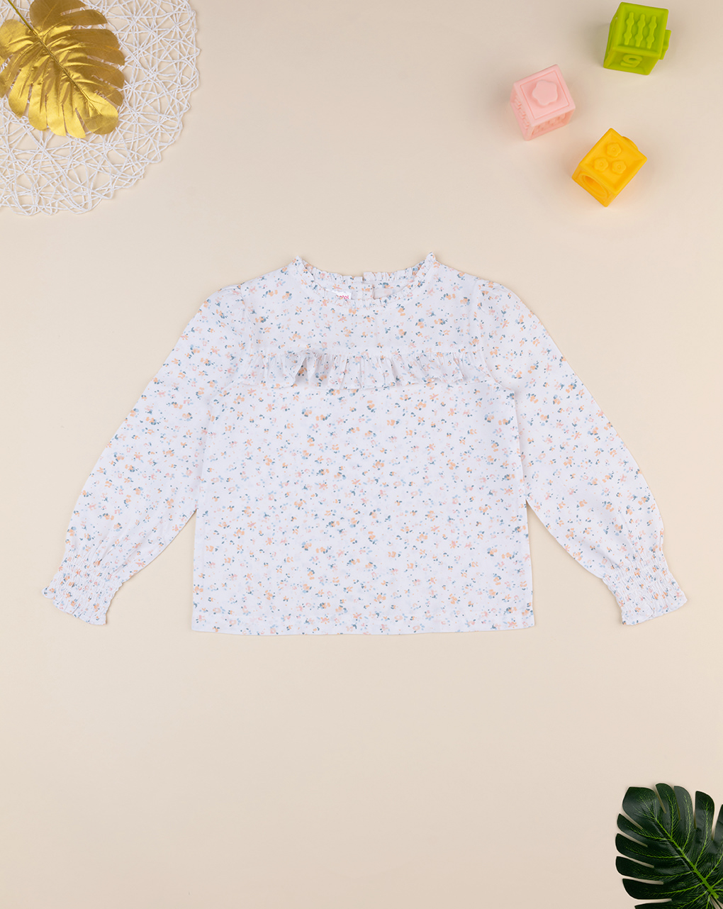 Camicia bimba bianca fiori allover