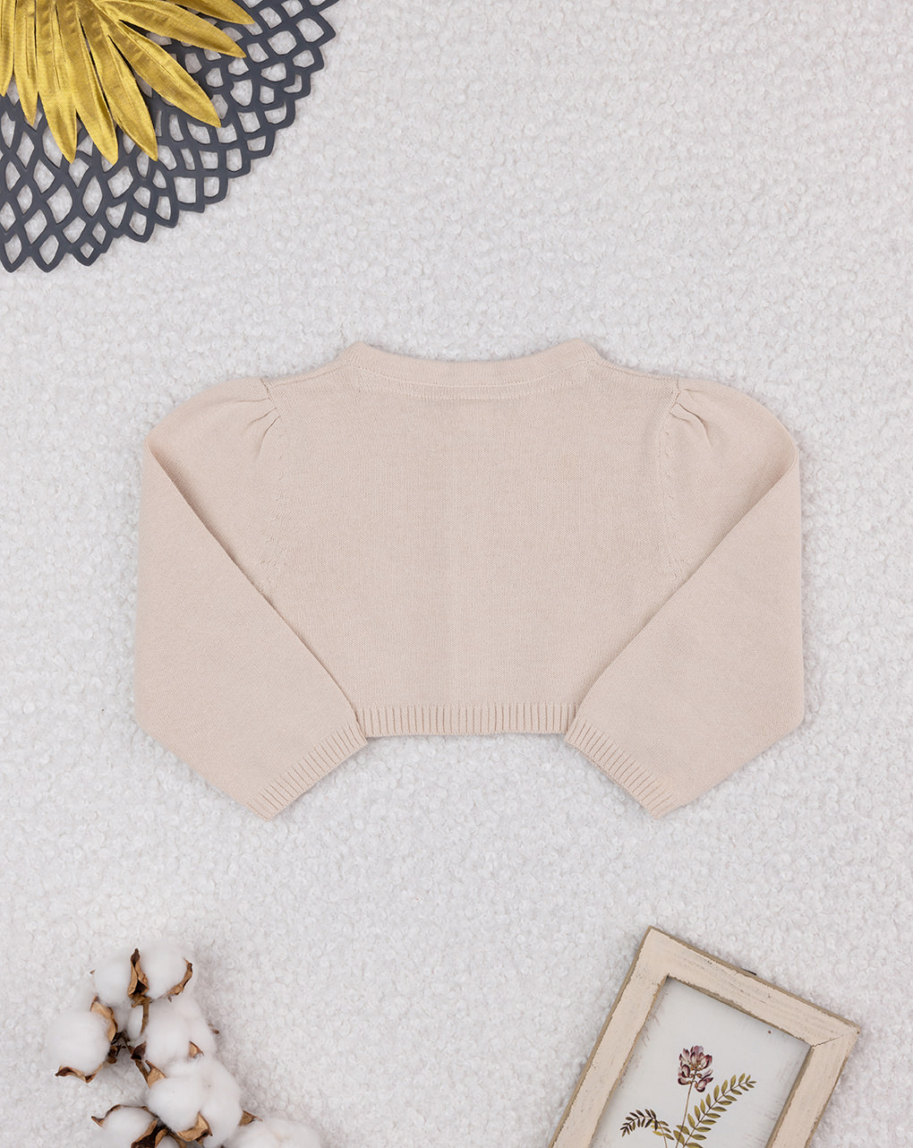 Cardigan bimba beige cuori traforati