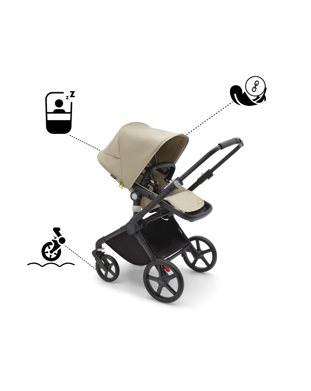 Passeggino fox cub completo (navicella + seduta) black/desert beige - bugaboo