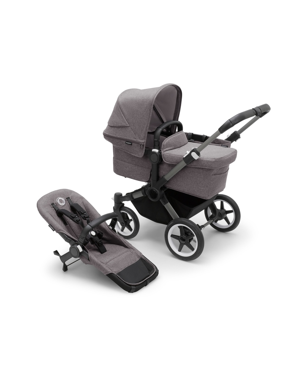 Bugaboo donkey 5 mono navicella e passeggino telaio graphite, tessuti e cappottina grey melange