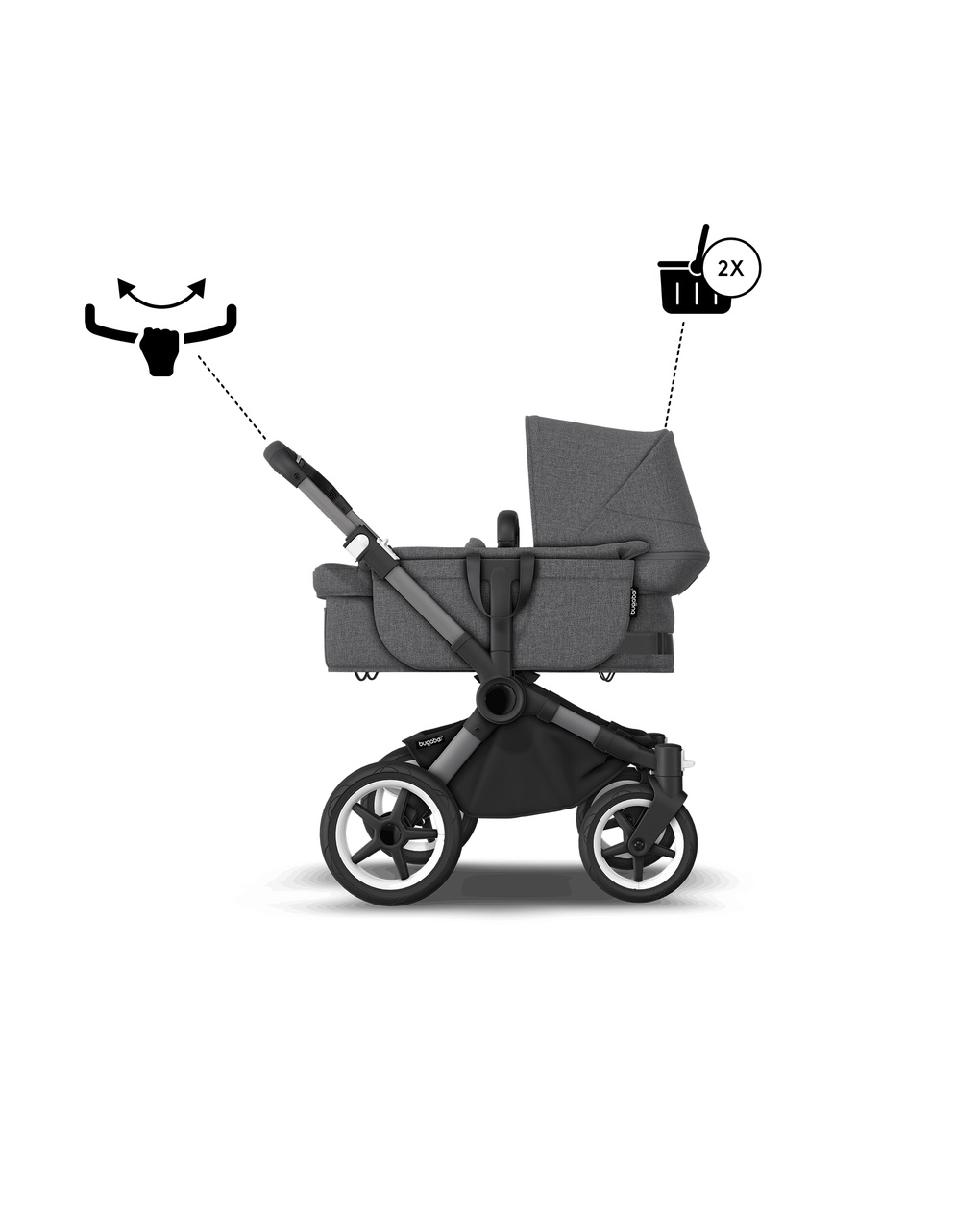 Bugaboo donkey 5 mono navicella e passeggino telaio graphite, tessuti e cappottina grey melange