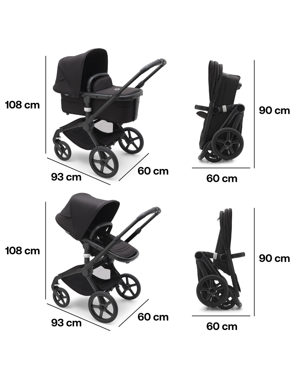 Passeggino fox 5 completo (navicella + seduta) black/midnight black - bugaboo