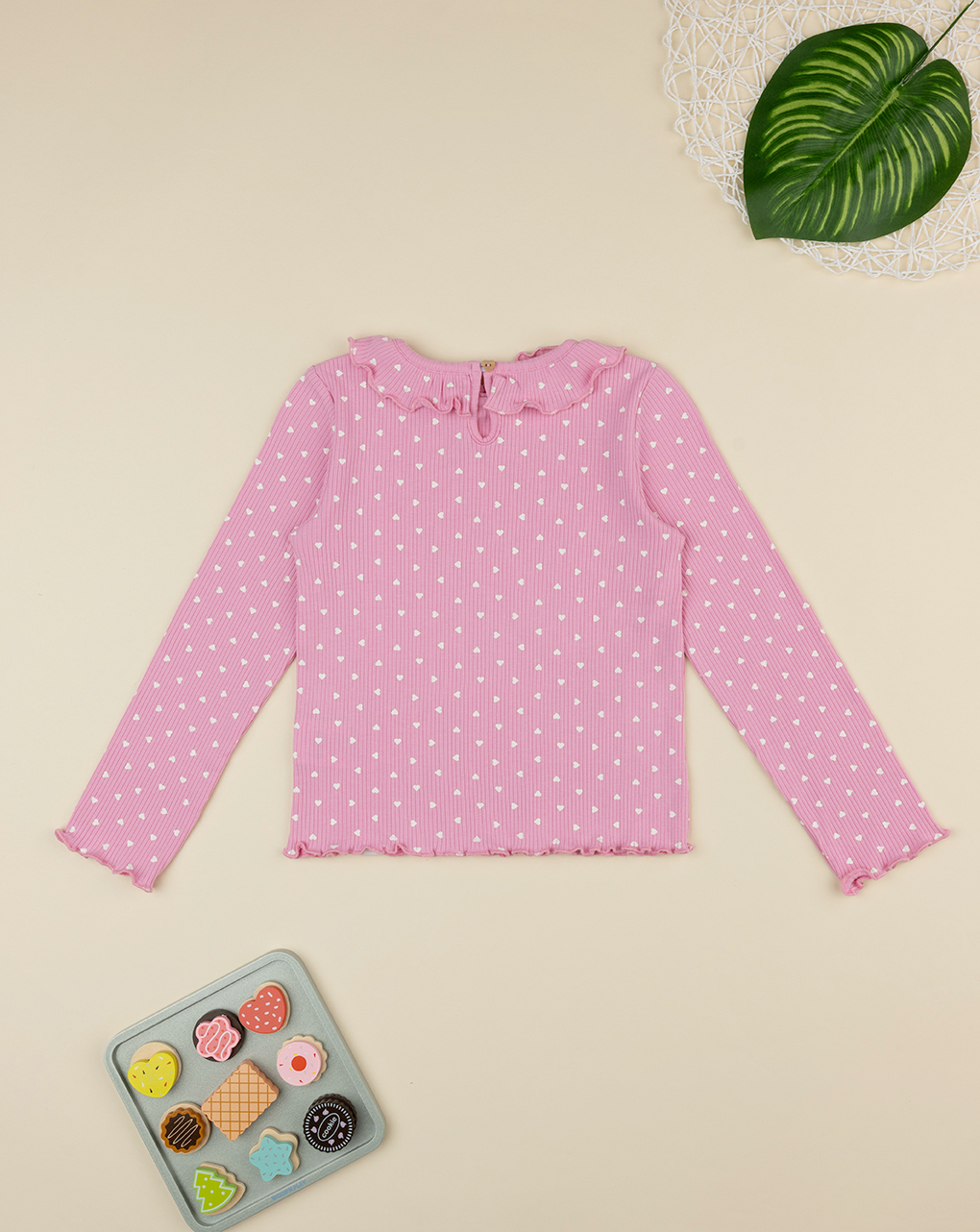 T-shirt bimba rosa cuori allover