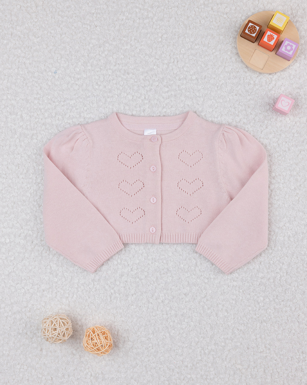 Cardigan bimba rosa cuori traforati