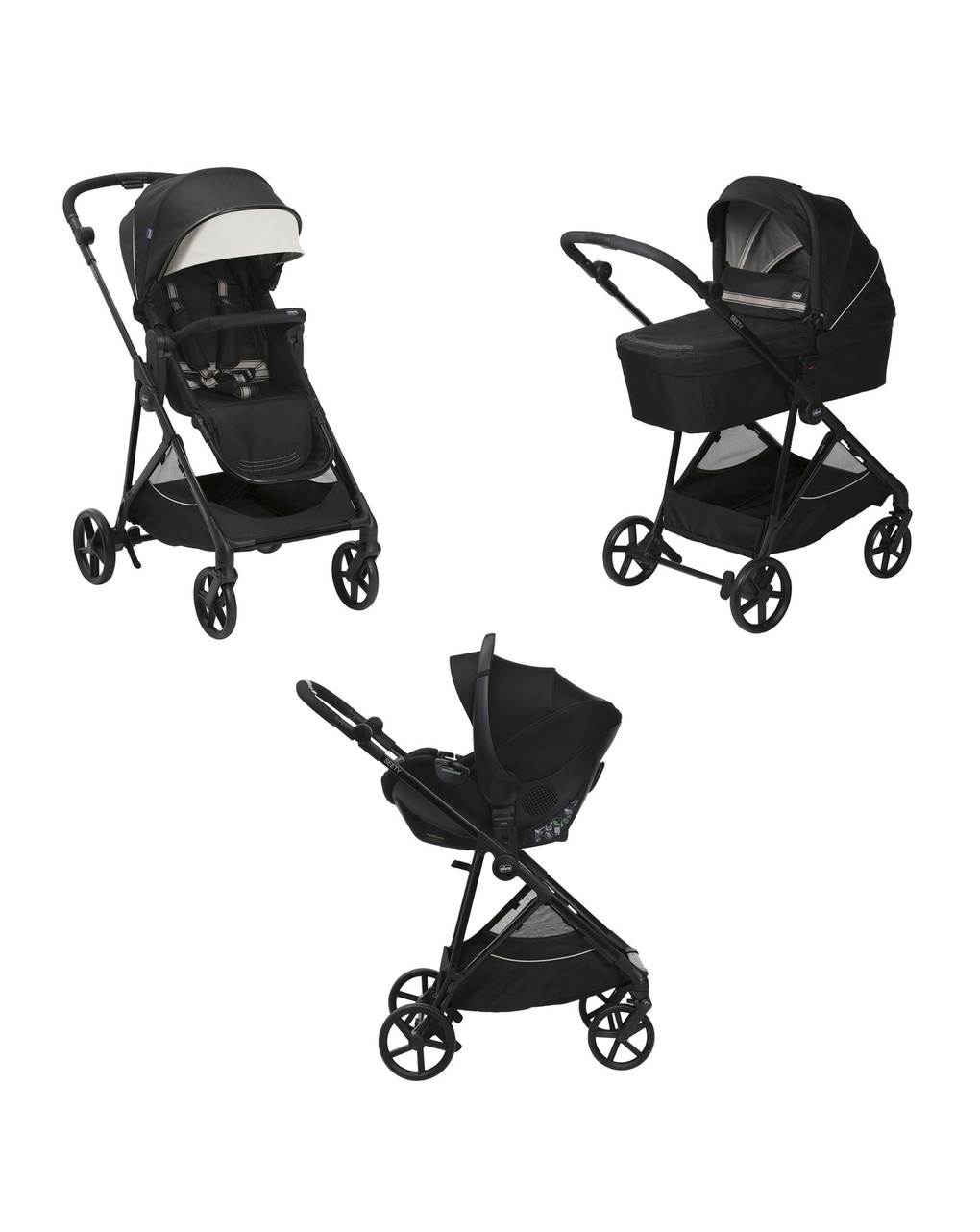 Trio seety etna black con seggiolino kory essential - chicco