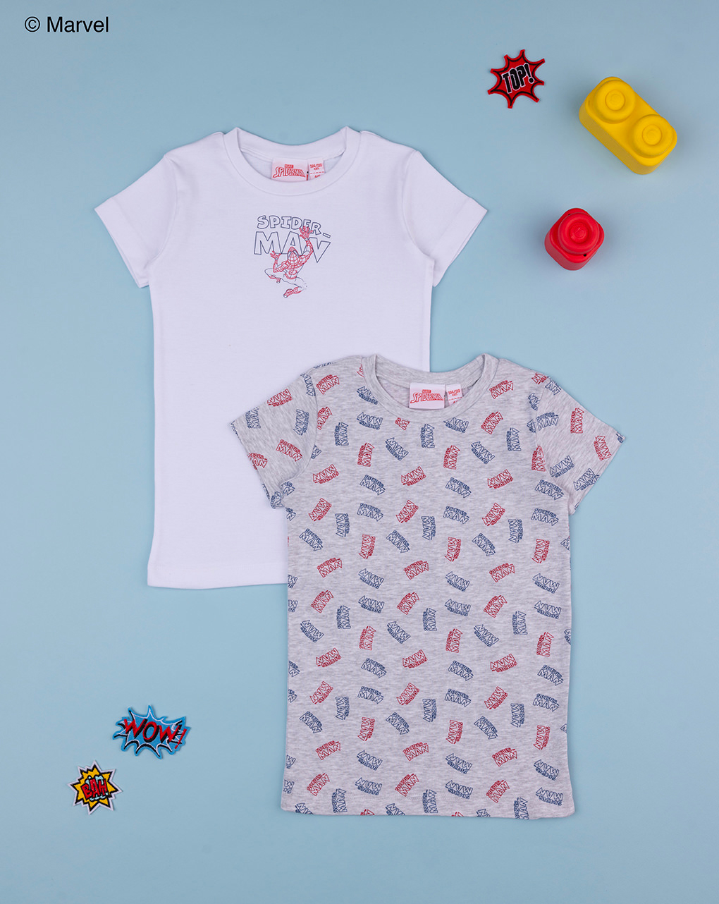 Pack 2 t-shirt bimbo spiderman bianco/grigio