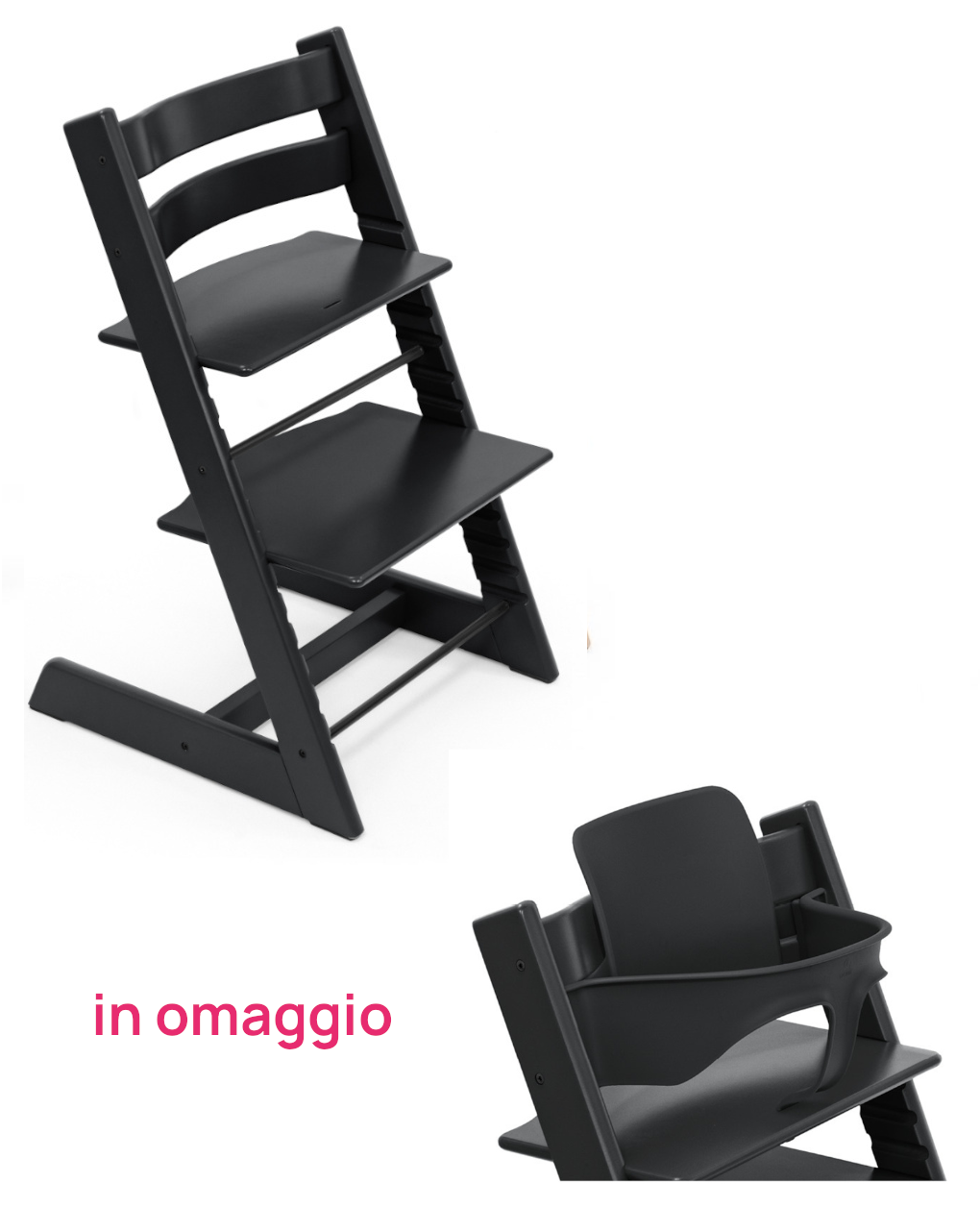 Stokke® tripp trapp nero + baby set naturale v2 in omaggio