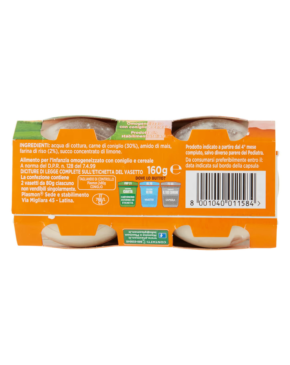 Omogeneizzato coniglio – 2x80g - plasmon