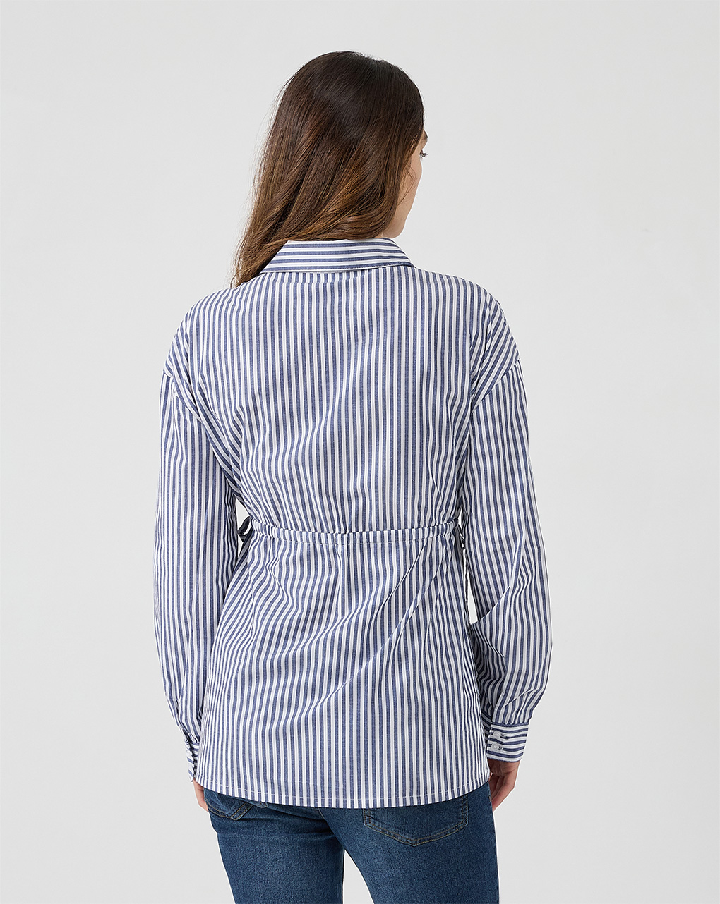 Camicia premaman in popeline a righe blu e bianche