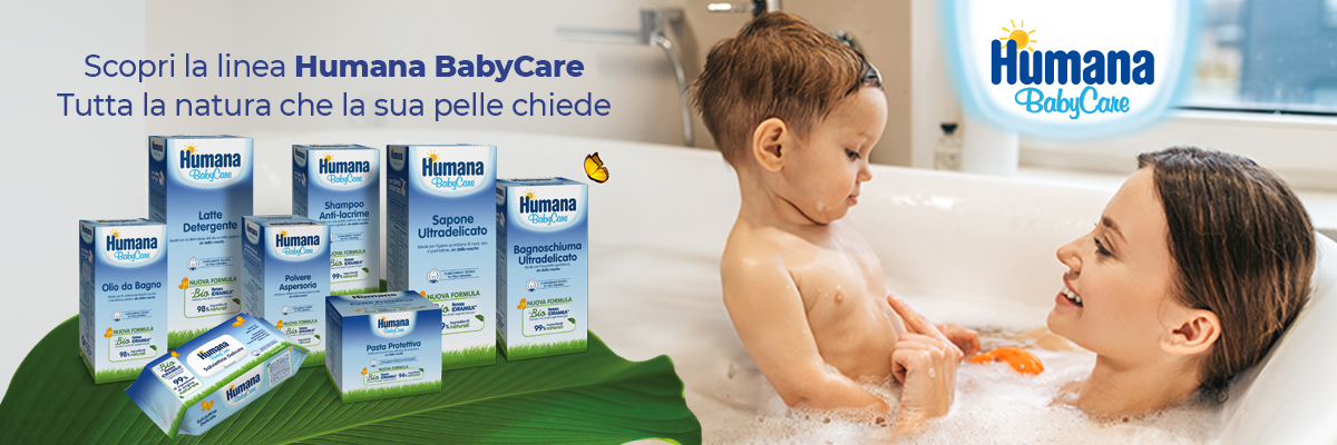 Tutta la natura che la sua pelle chiede.                   Scopri Humana BabyCare, la linea cosmetica completa studiata specificatamente per l’igiene e la cura quotidiana di neonati e dei bambini.