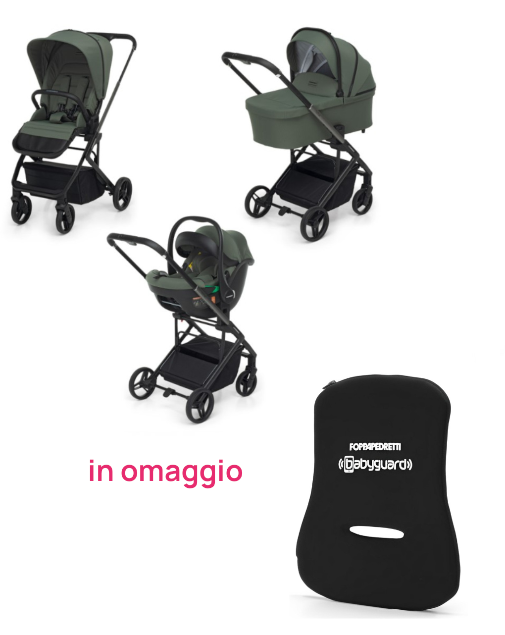 Trio tic toc olive i-size + dispositivo anti-abbandono babyguard in omaggio - foppapedretti