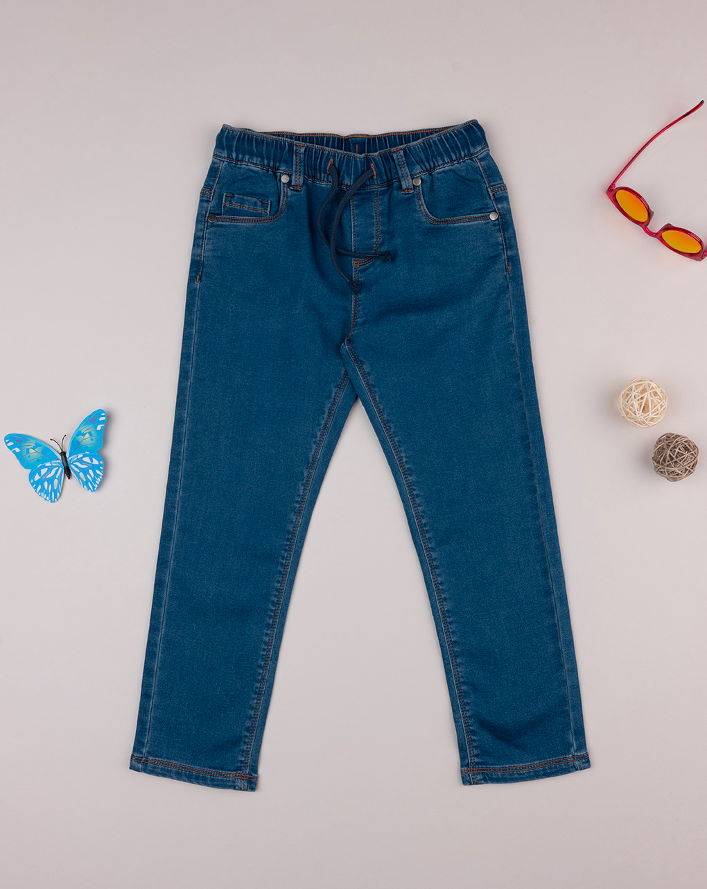 Pantalone denim bambino con vita elasticata