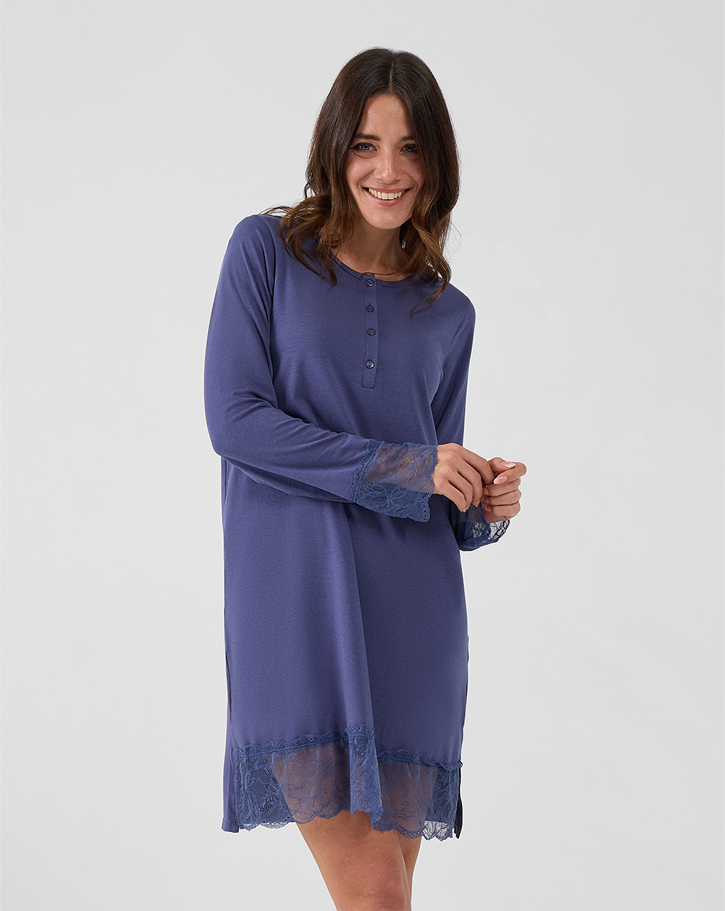 Camicia da notte premaman allattamento blu con pizzo