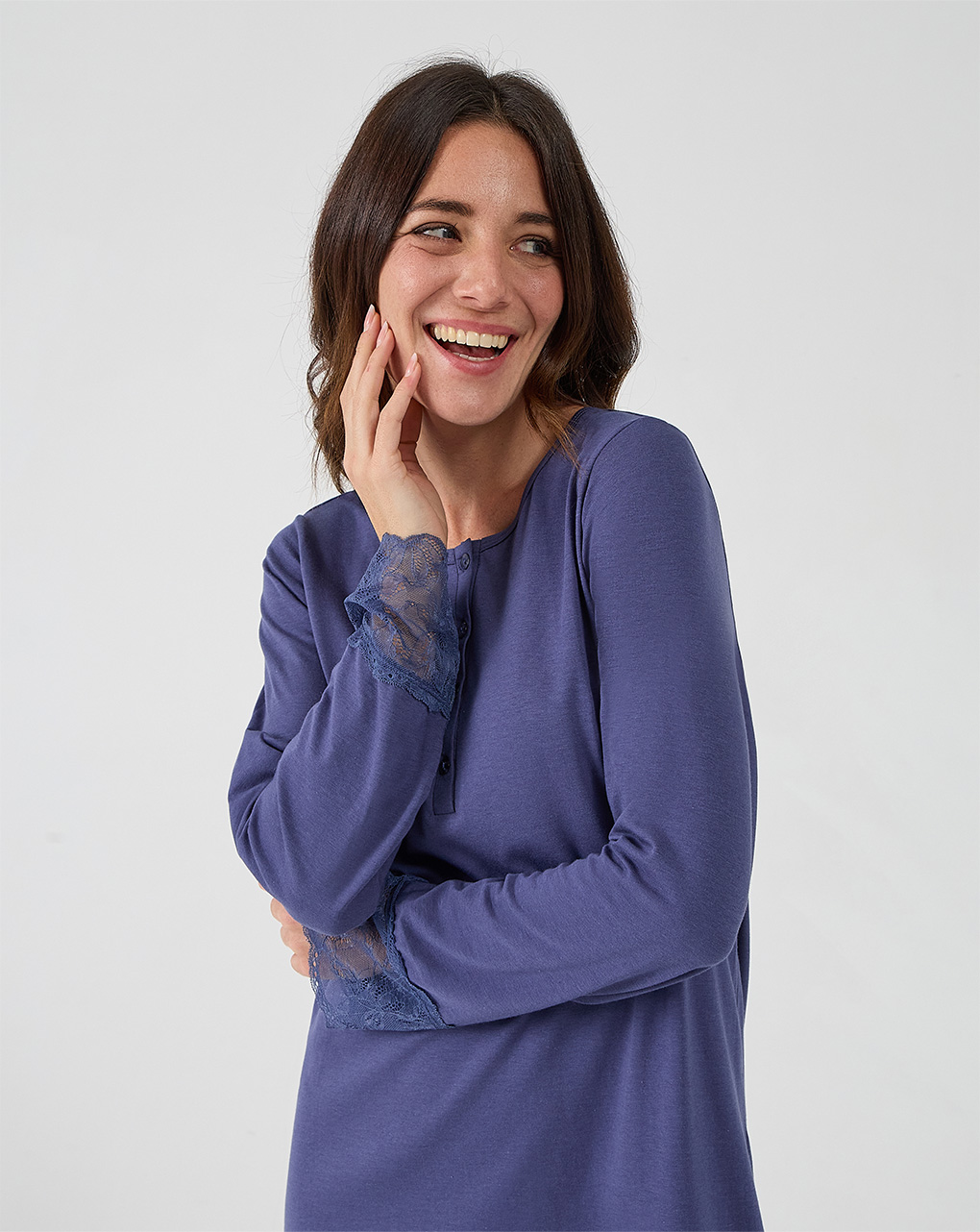 Camicia da notte premaman allattamento blu con pizzo